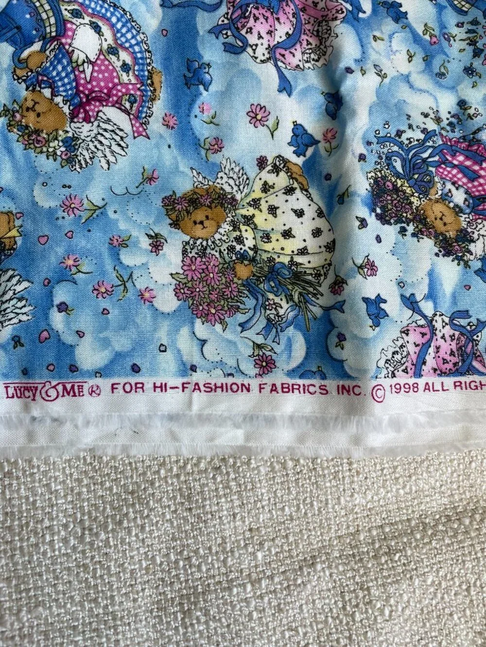 44 x 28” Vintage Retro Teddy Bear Floral Print  Cotton Fabric Quilting Crafting